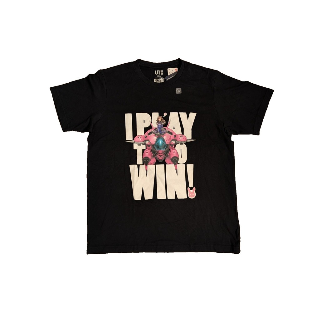 Uniqlo UT Blizzard D. Va Overwatch I Play To Win Men's L Black T Shirt Tee NWT